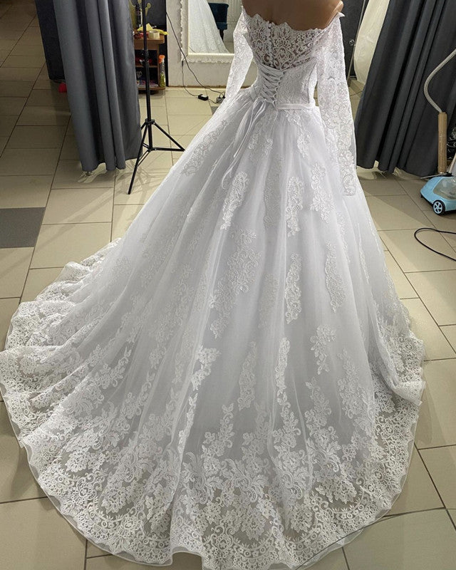 Off The Shoulder Wedding Dresses Long Sleeves Ball Gown