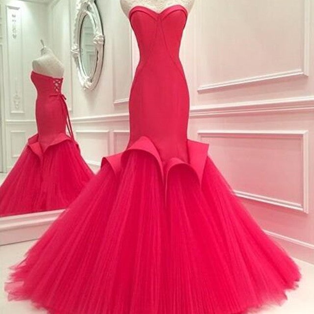 Long Satin Corset Sweetheart Mermaid Dress With Tulle Skirt