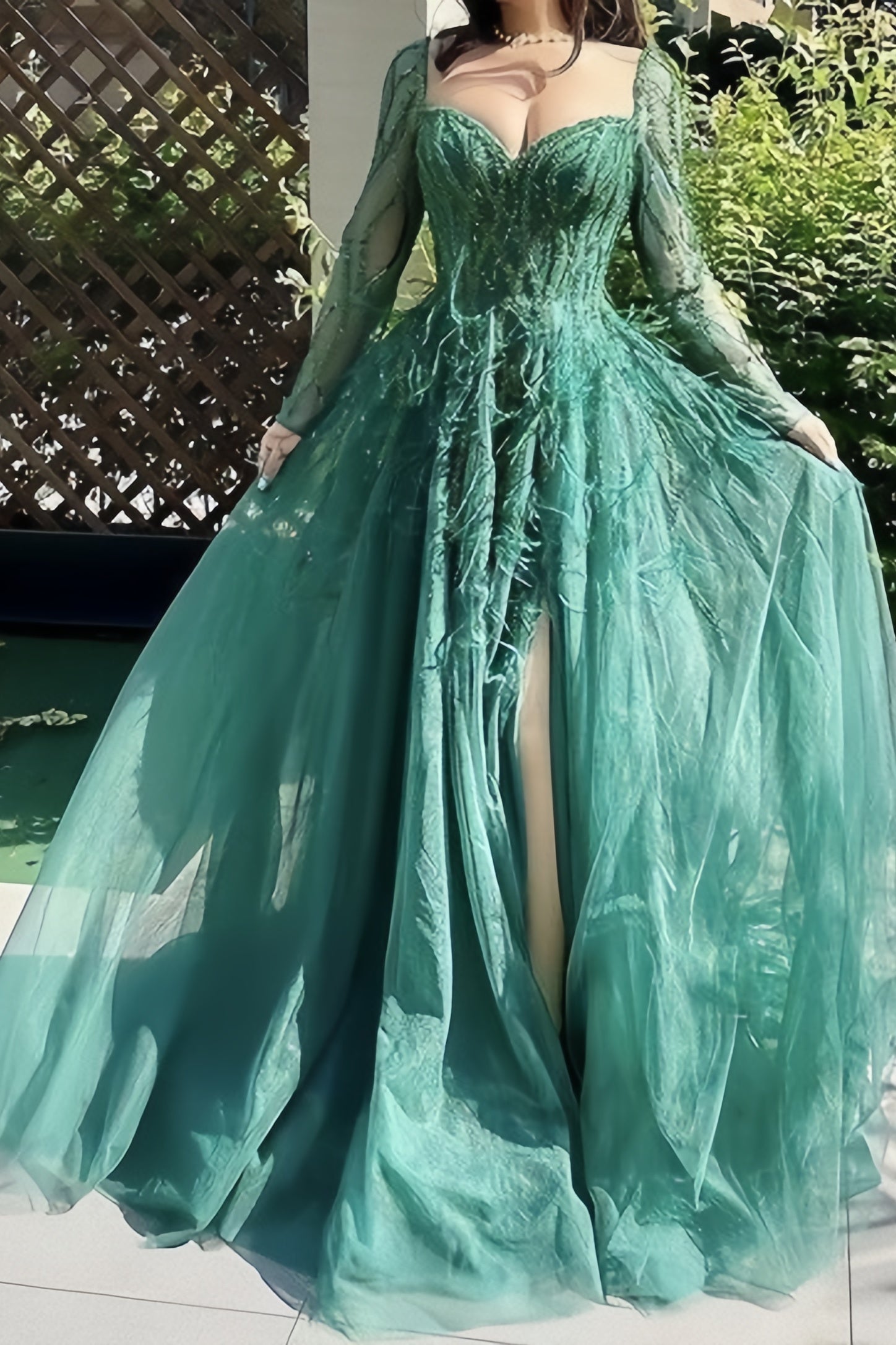 Long Sleeves Appliques Prom Dress, A-Line Tulle Prom Dresses,AST1696