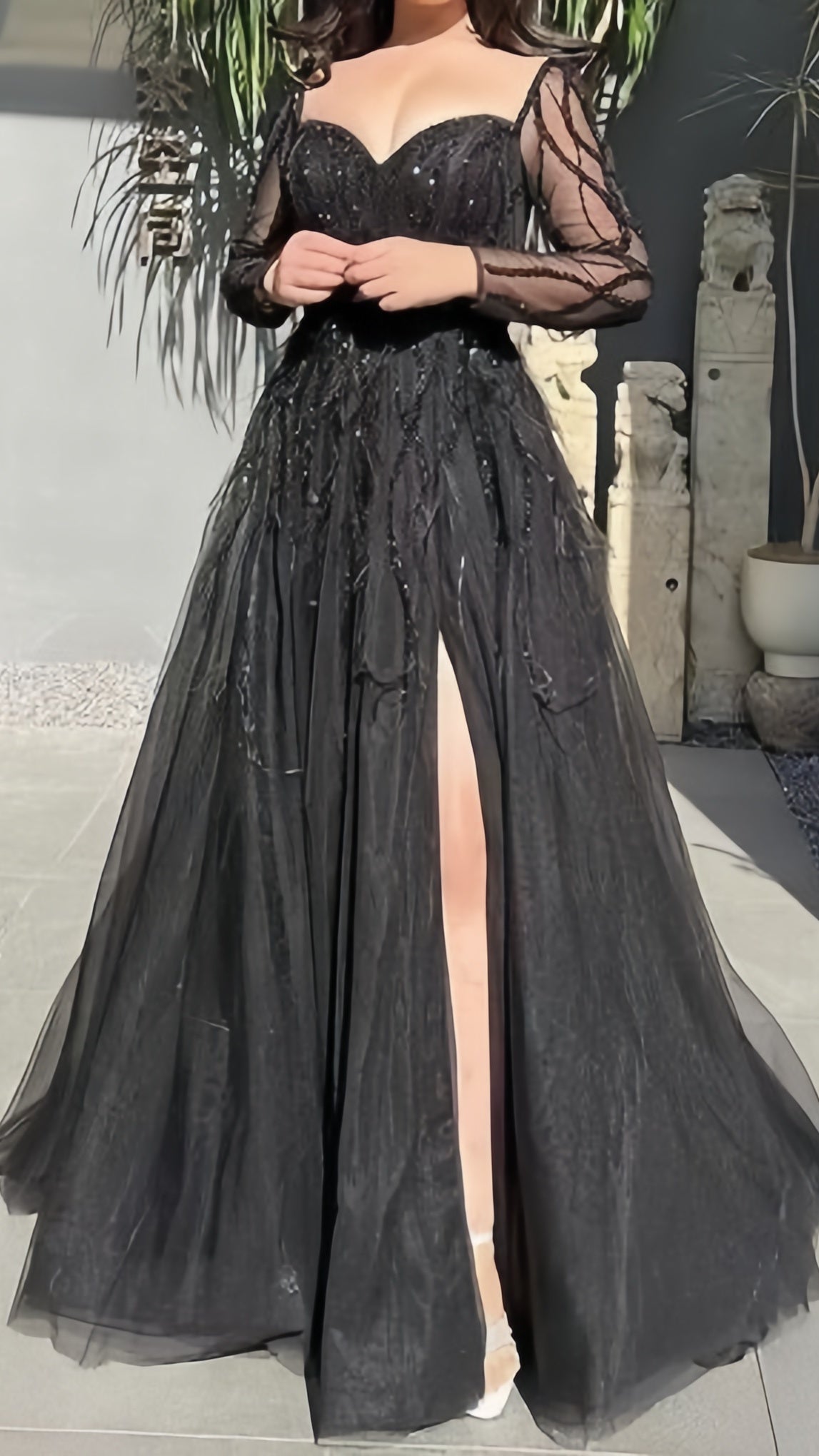 Long Sleeves Appliques Prom Dress, A-Line Tulle Prom Dresses,AST1696
