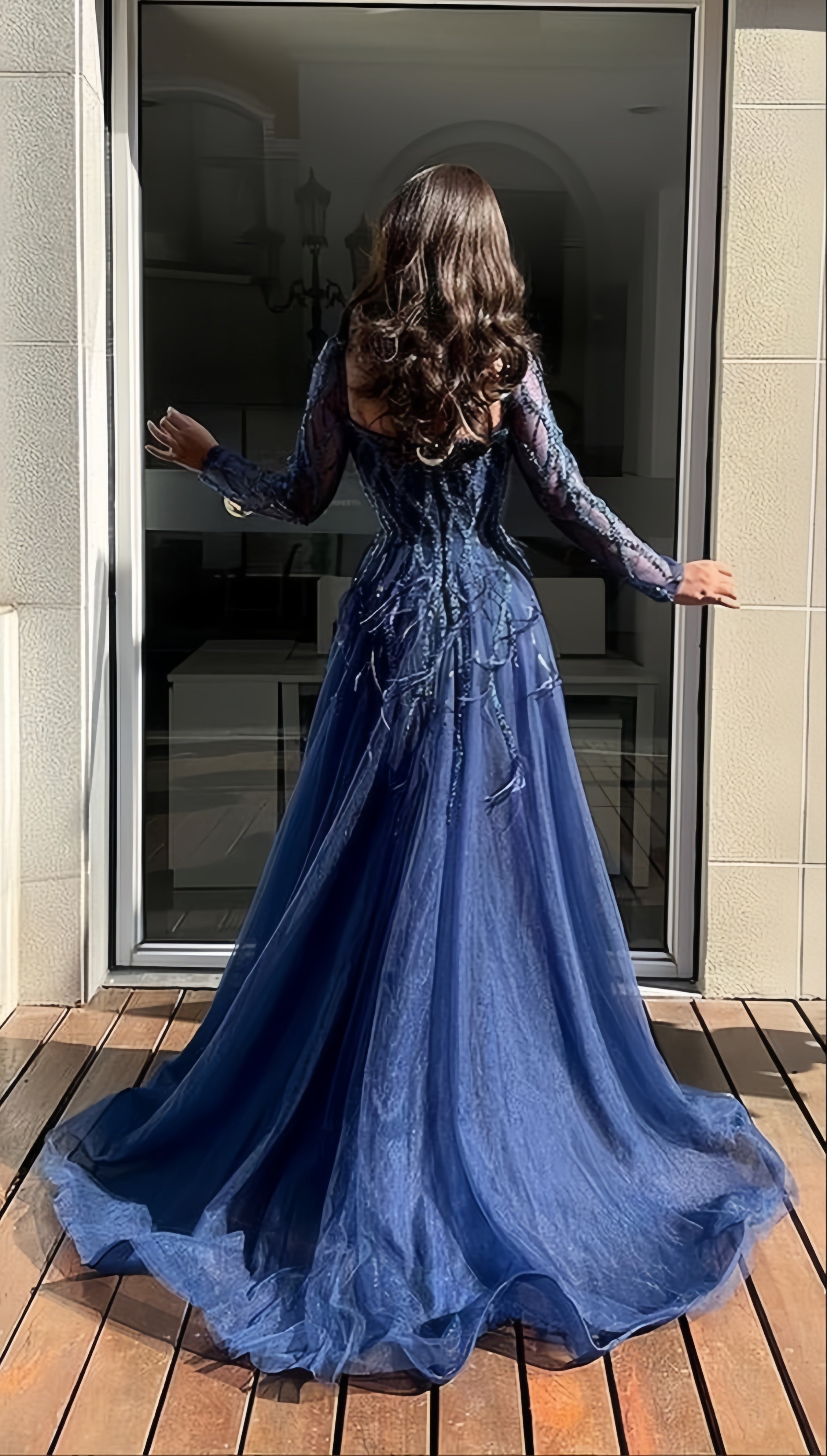 Long Sleeves Appliques Prom Dress, A-Line Tulle Prom Dresses,AST1696