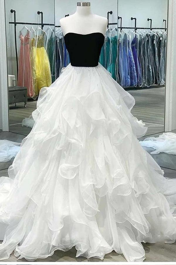 Long Tiered Tulle Strapless Neckline A-line Prom Dresses Formal Gowns TP1004