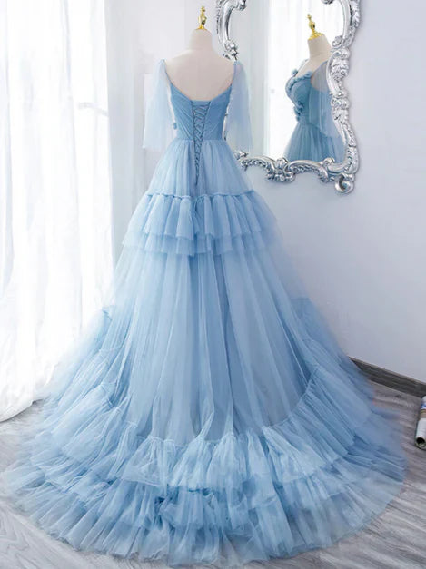 Aimishang Lovely Blue Tulle with Straps Layers Long Formal Dresses Evening Gown Party Dress Prom Dress Wholesale