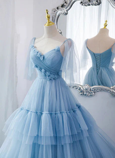 Aimishang Lovely Blue Tulle with Straps Layers Long Formal Dresses Evening Gown Party Dress Prom Dress Wholesale