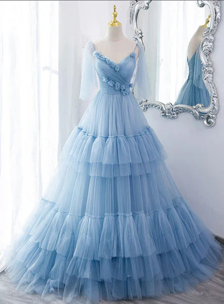 Aimishang Lovely Blue Tulle with Straps Layers Long Formal Dresses Evening Gown Party Dress Prom Dress Wholesale