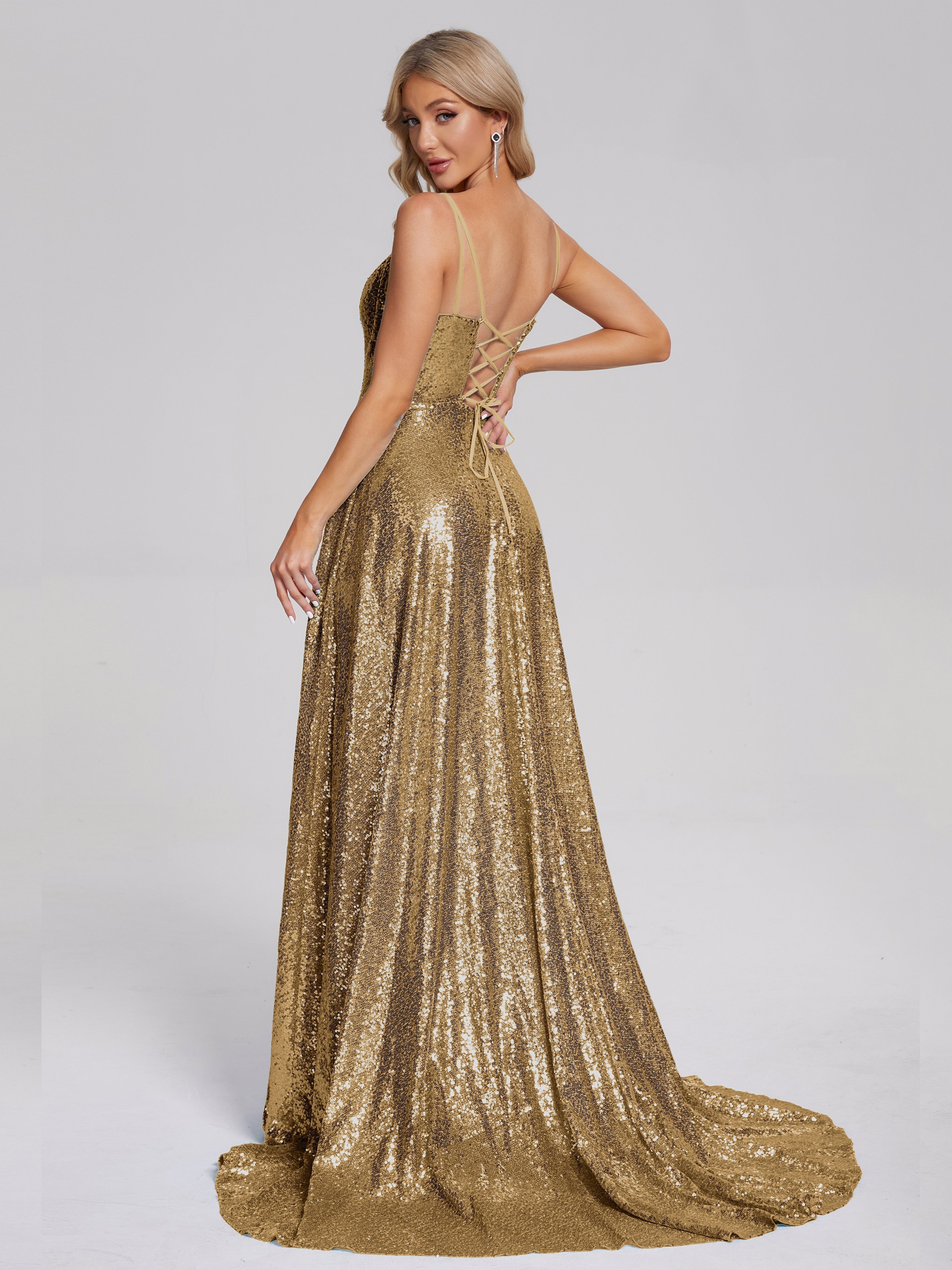 Sweep Train Sequins Prom Dresses