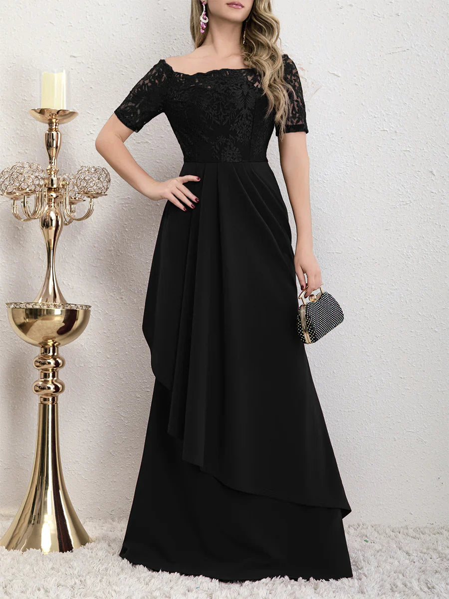 Off shoulder lace asymmetrical and floor length godons even dresses