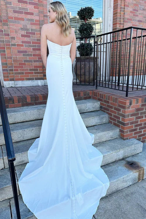 Aimishang Elegant White Satin Strapless Mermaid Long Wedding Dress