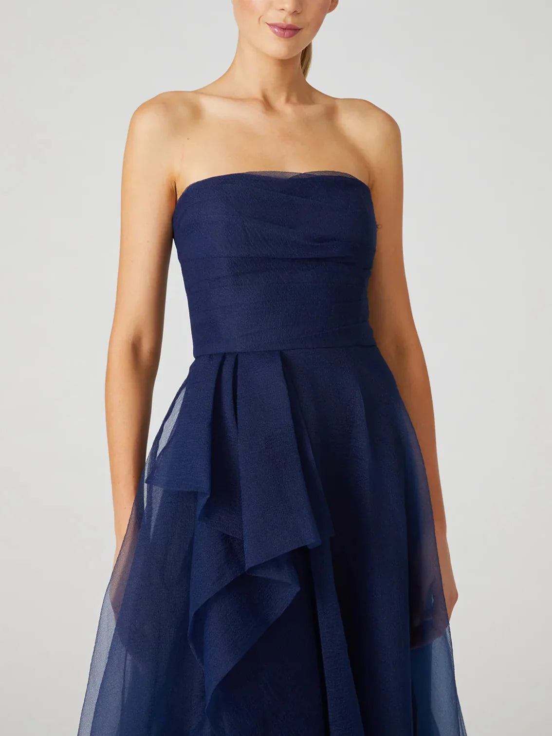 A-line/Princess strapless sleeveless ruffled edge and ankle evening dress