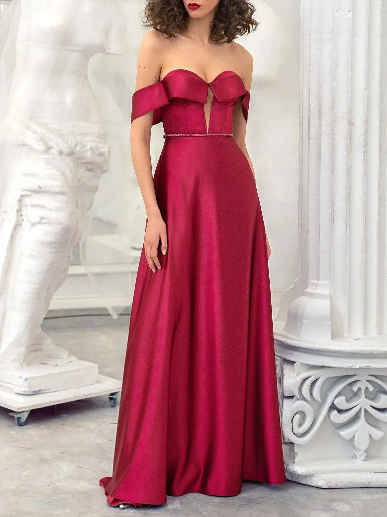 A-line/Princess strapless sleeveless and ground evening dress