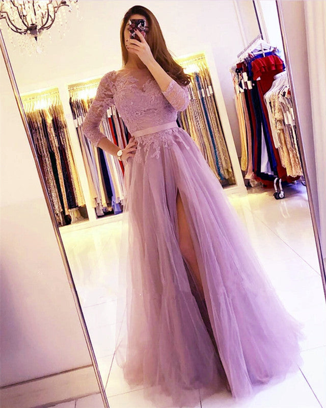 Modest Lace Appliques Tulle Bridesmaid Dresses With Sleeves