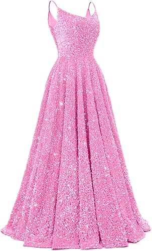 Spaghetti Straps Prom Dresses Sequin Long Formal Ball Gowns Sparkly A-Line Evening Party Gown Wholesale