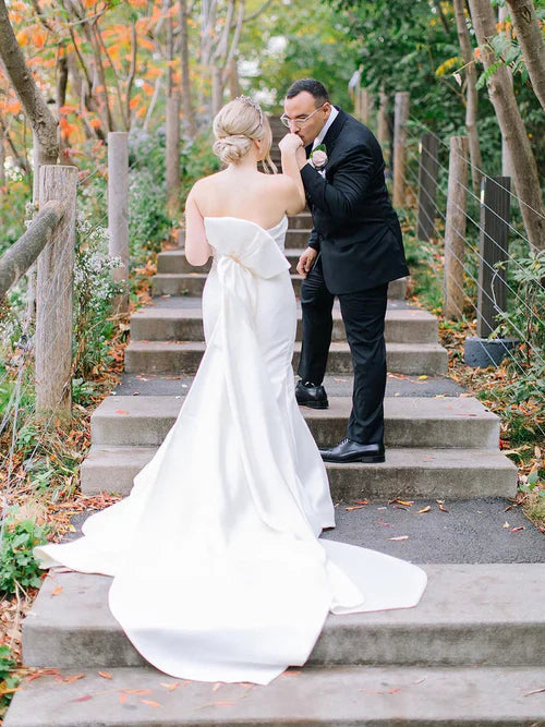 Aimishang Elegant Mermaid Strapless Satin Wedding Dresses With Bow-Knot White Wedding Dress