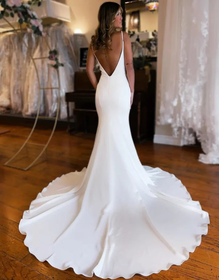 Aimishang Wedding Dress Mermaid Open Back Satin Court Train