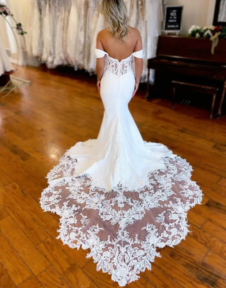 Aimishang Wedding Dress Mermaid Off The Shoulder Chapel Train With Appliques
