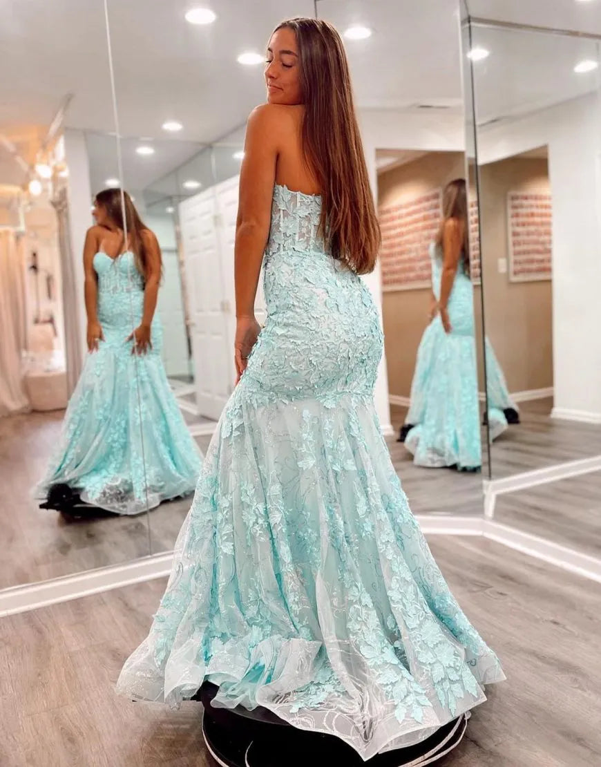 Wholesale Mermaid Strapless Zipper Back Long Lace Prom Dress long prom dresses with sleeves
