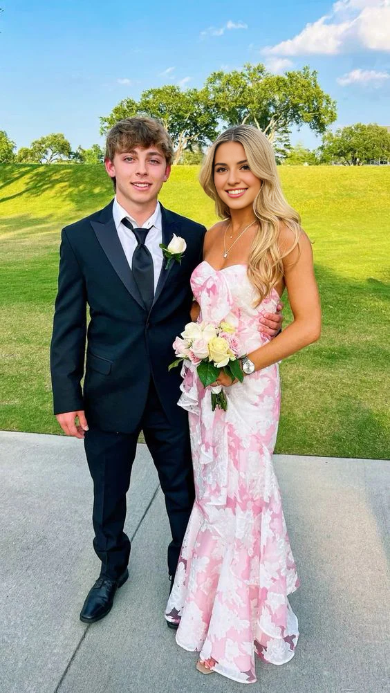 Aimishang Elegant Dresses Evening Wear Strapless Pink Mermaid Floral Printed Prom Dress Sweet Party Dress Prom Dresses Stores