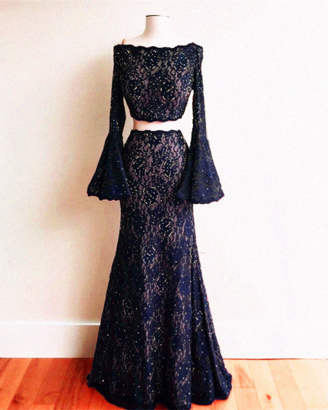 Boho Chic Mermaid Two Piece Lace Prom Dresses