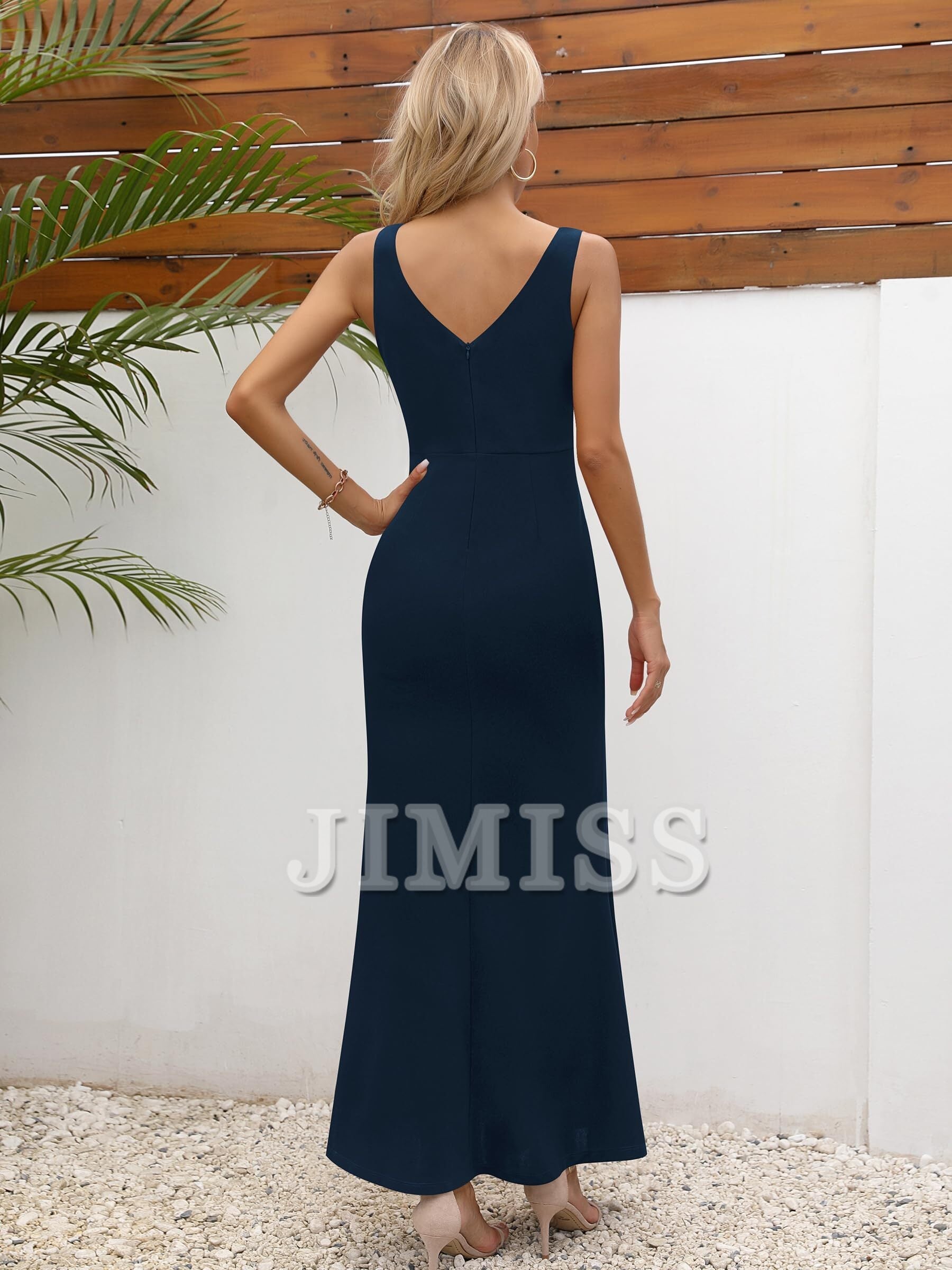 Rooster neckline sleeveless ruffled high slit evening gown