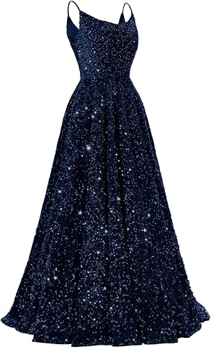 Spaghetti Straps Prom Dresses Sequin Long Formal Ball Gowns Sparkly A-Line Evening Party Gown Wholesale