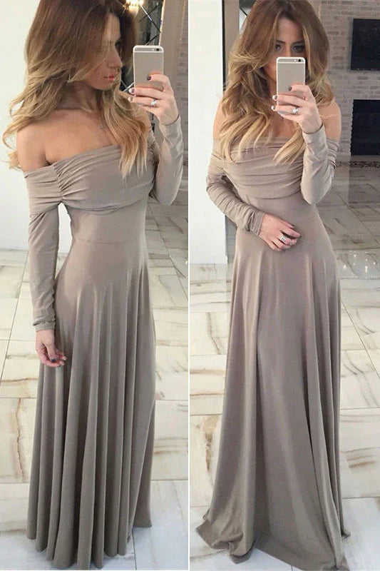 Off The Shoulder Long Sleeves Spandex Long Prom Dress,AST966