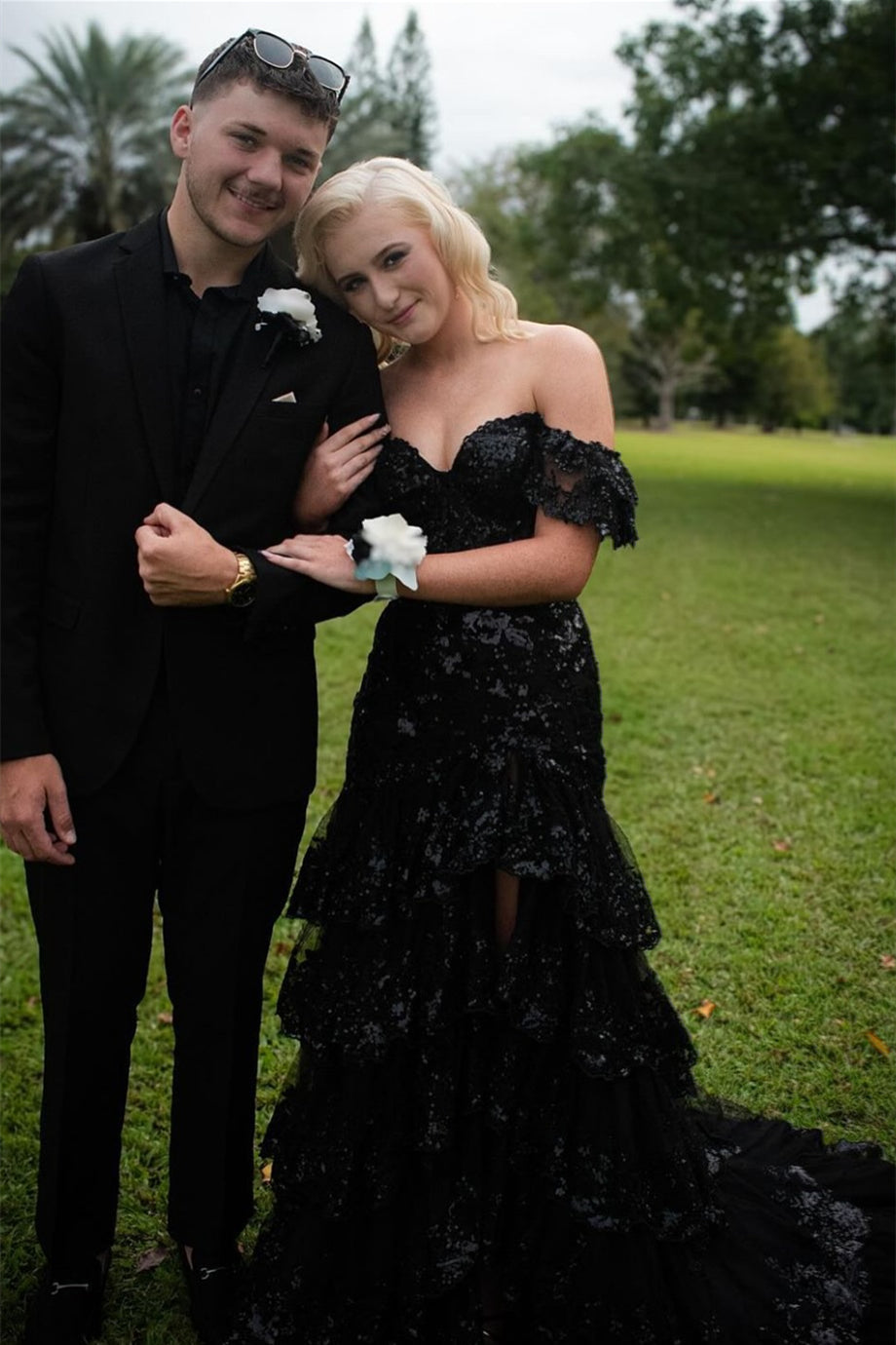 Red Sequin Tiered Mermaid Long Dress Slit Prom Dresses