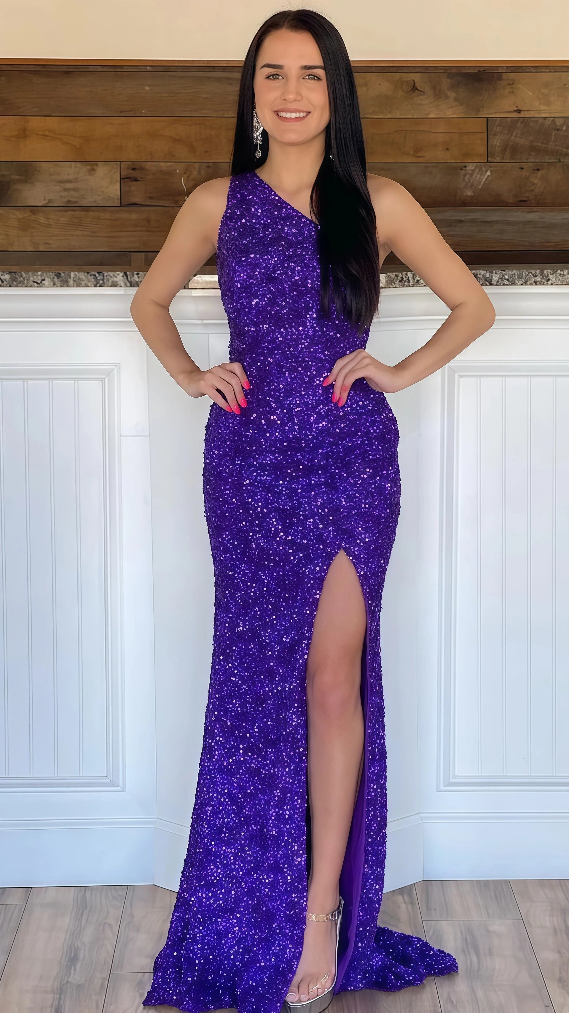Burgundy Sequined Mermaid Long Prom Dresses, AST1587