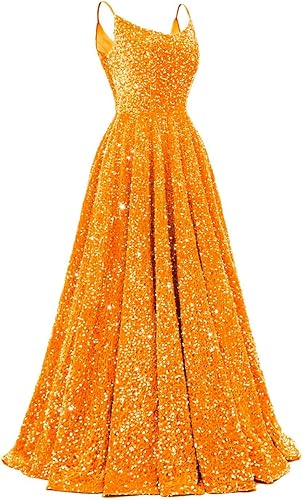 Spaghetti Straps Prom Dresses Sequin Long Formal Ball Gowns Sparkly A-Line Evening Party Gown Wholesale