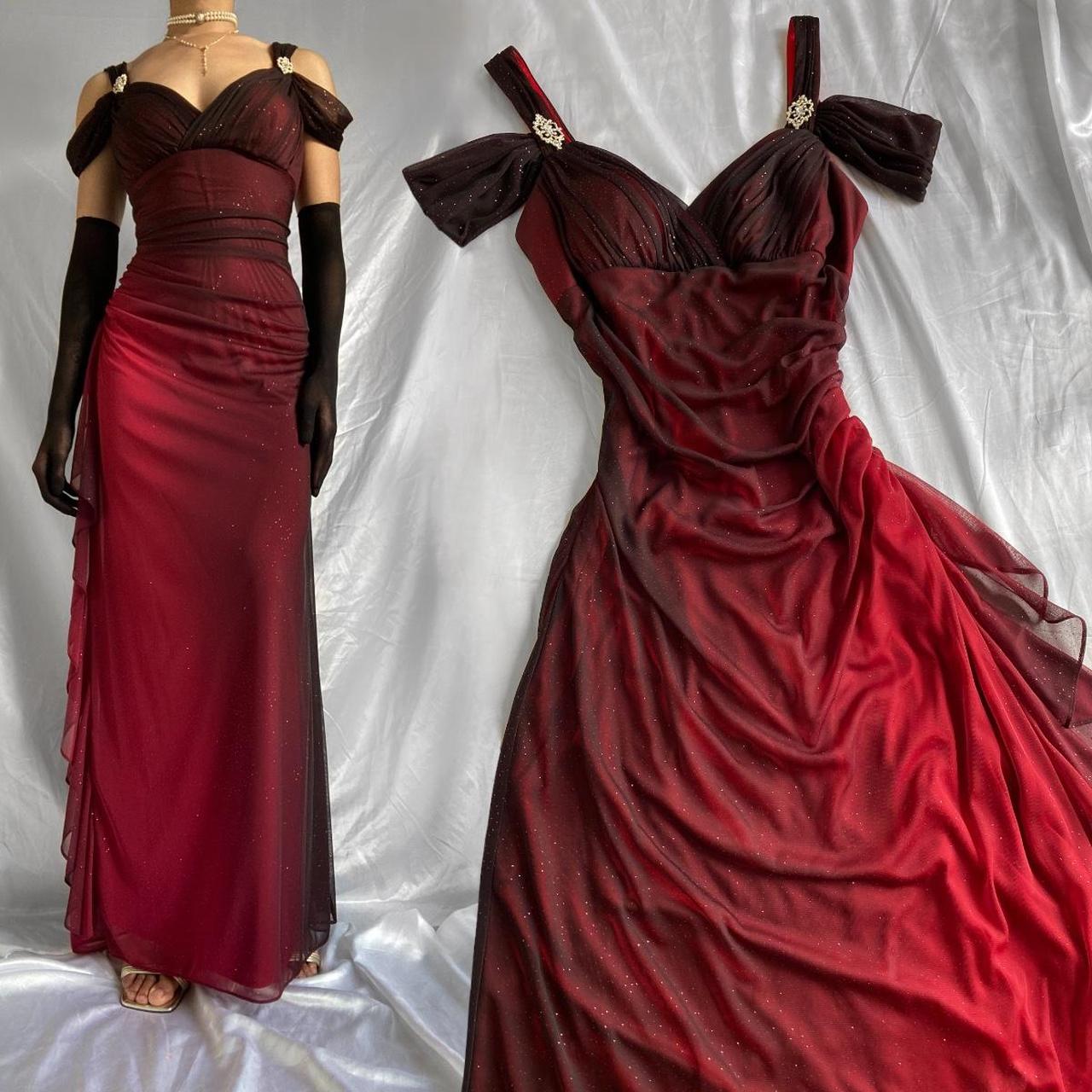 Burgundy Shiny Ruffles Prom Dresses Party Dress Woman Elegant Luxury Long