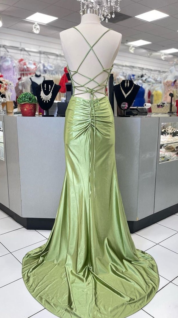 Pastel Yellow Sheath Prom Dress, Split Celebrity Dress,AST1685