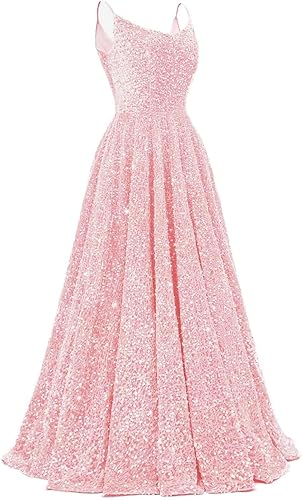 Spaghetti Straps Prom Dresses Sequin Long Formal Ball Gowns Sparkly A-Line Evening Party Gown Wholesale