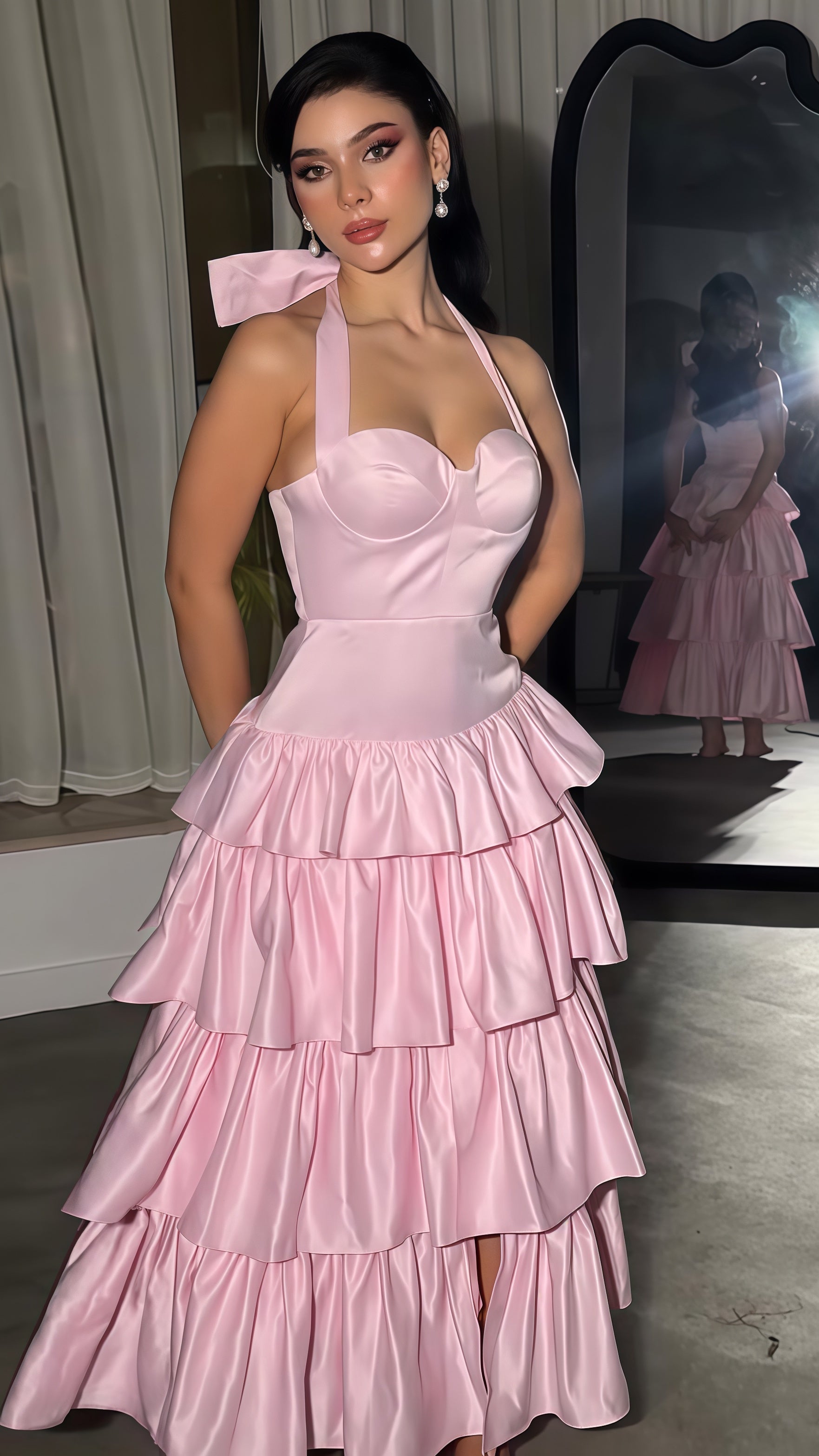 Pink Prom Dress For Women, Senior/Junior Party Dress, Ruffle Evening Gown, AST1736