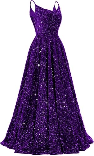Spaghetti Straps Prom Dresses Sequin Long Formal Ball Gowns Sparkly A-Line Evening Party Gown Wholesale