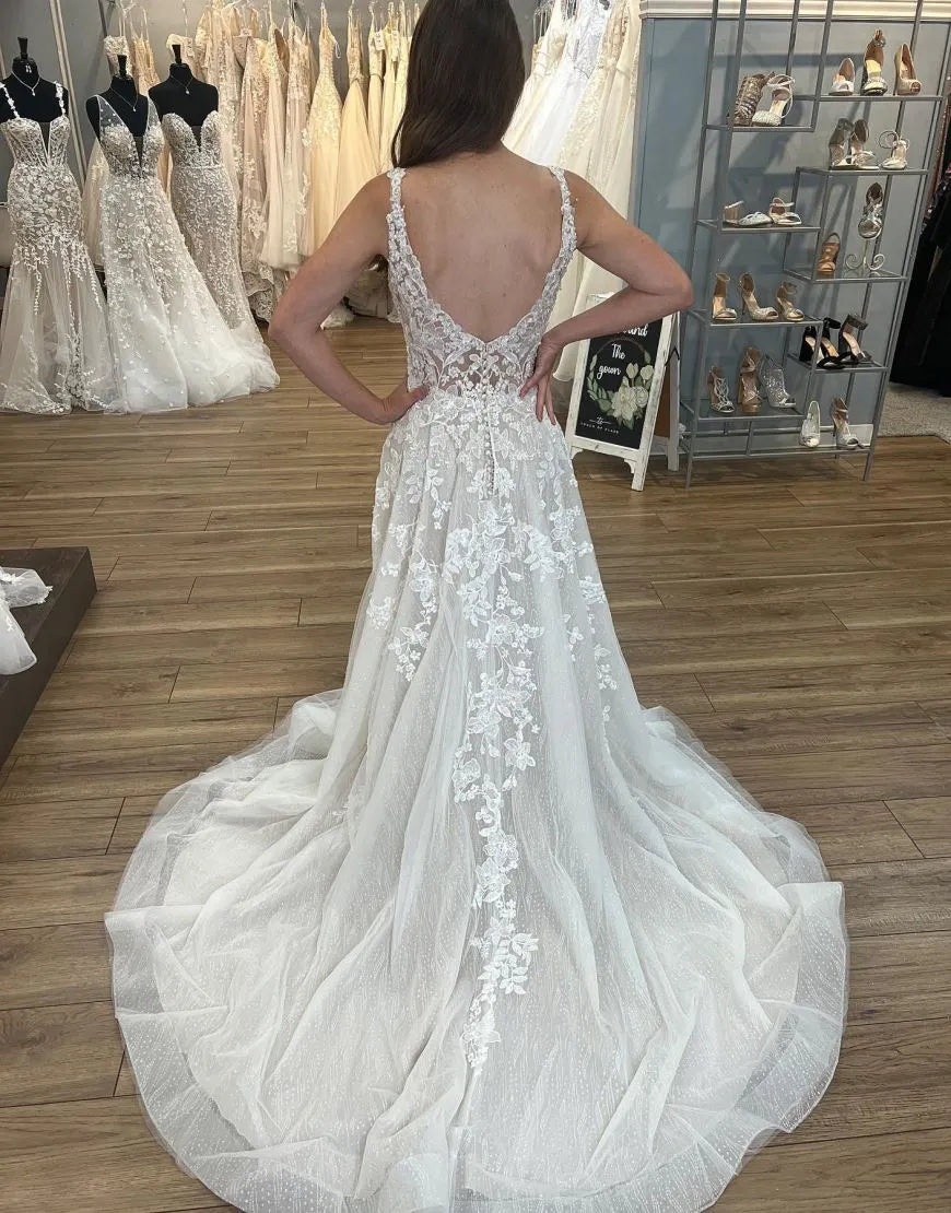 Aimishang Wedding Dress Pretty A-Line V-Neck Tulle With Appliques And Beading
