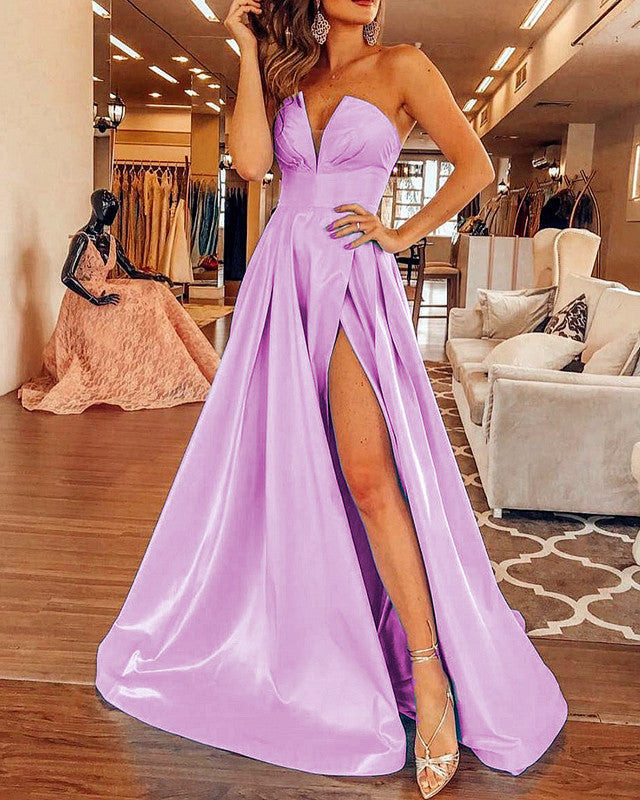Strapless Prom Long Dresses Side Split