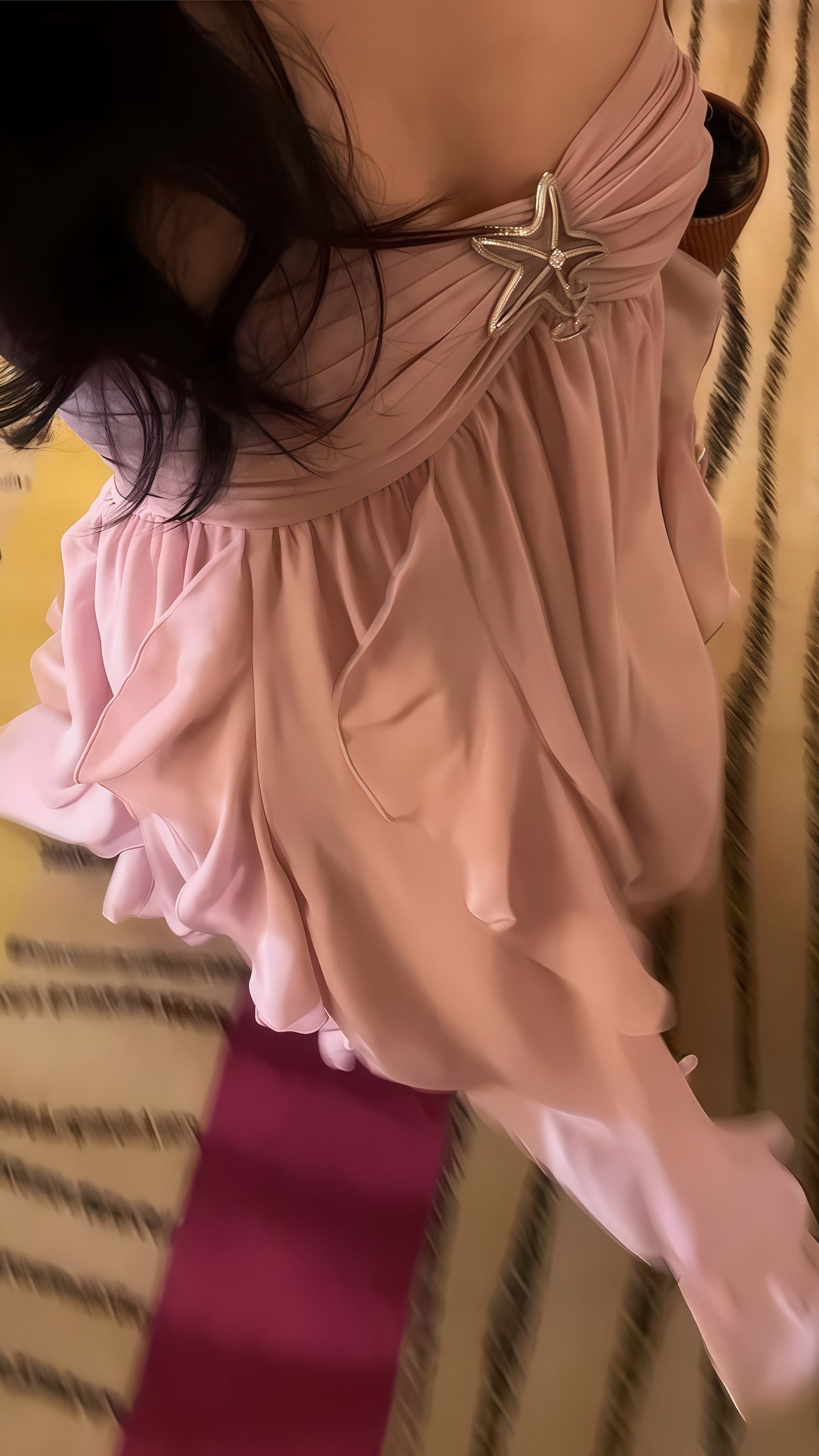 Puffy Pink Chiffon Beach Party Dress, Senior Prom Dress For Women, AST1735