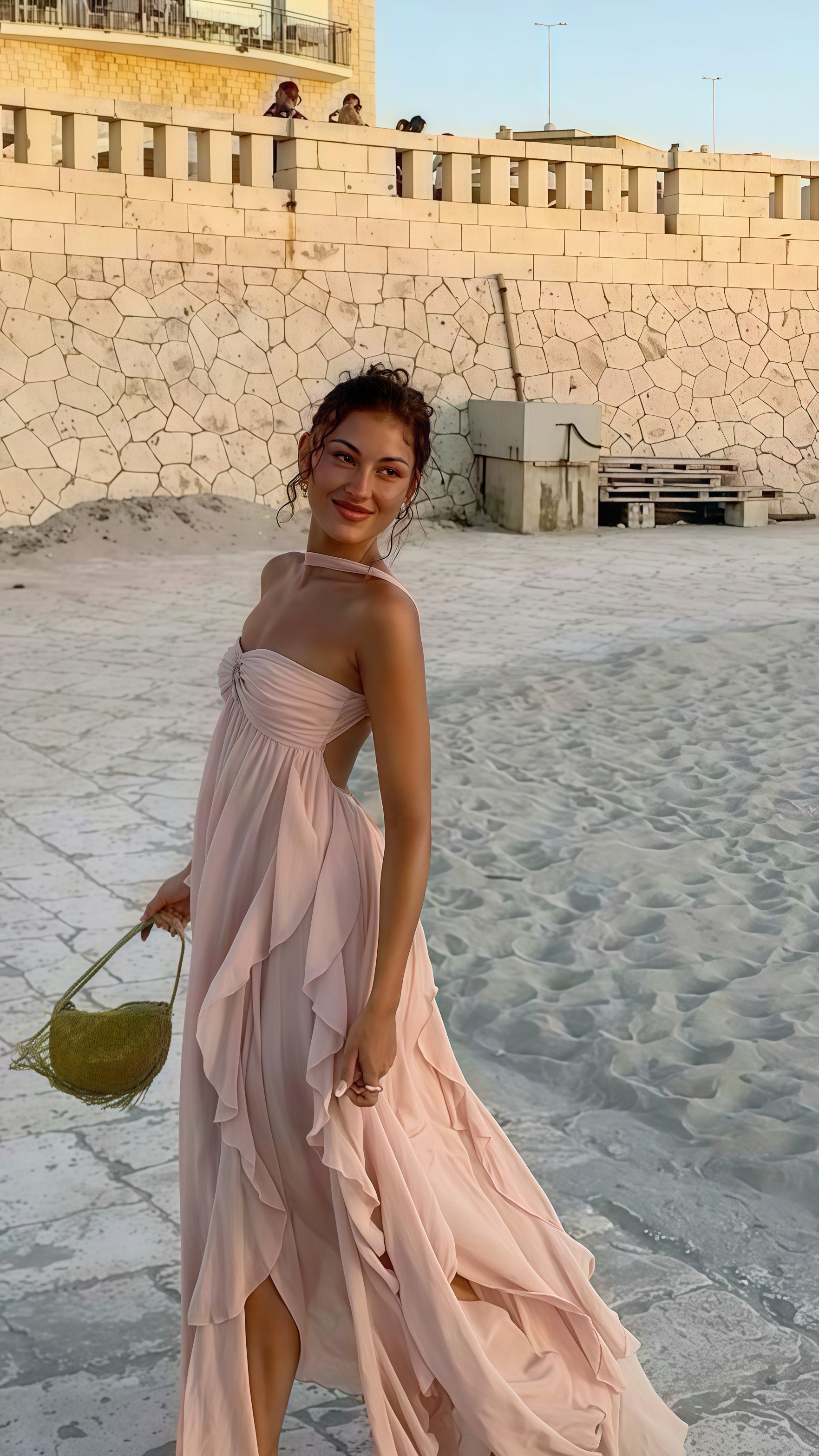 Puffy Pink Chiffon Beach Party Dress, Senior Prom Dress For Women, AST1735