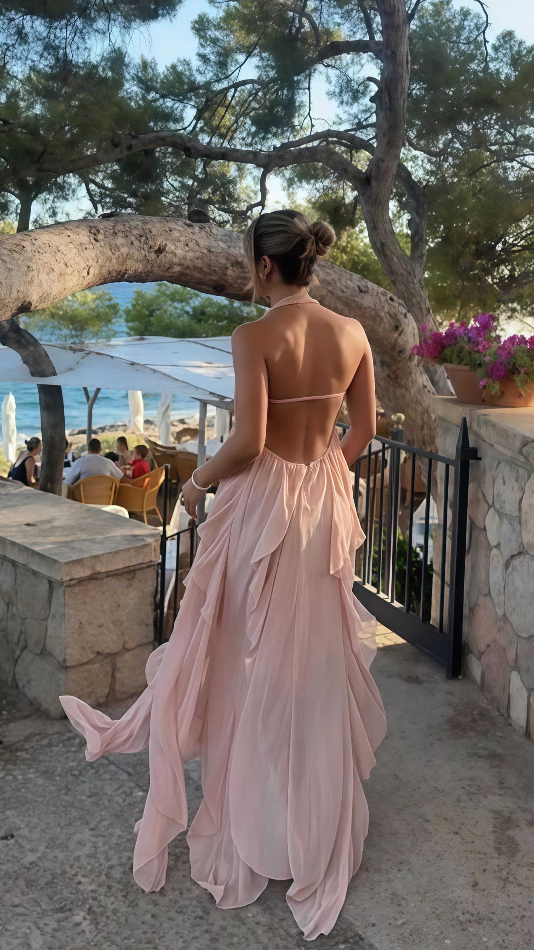 Puffy Pink Chiffon Beach Party Dress, Senior Prom Dress For Women, AST1735