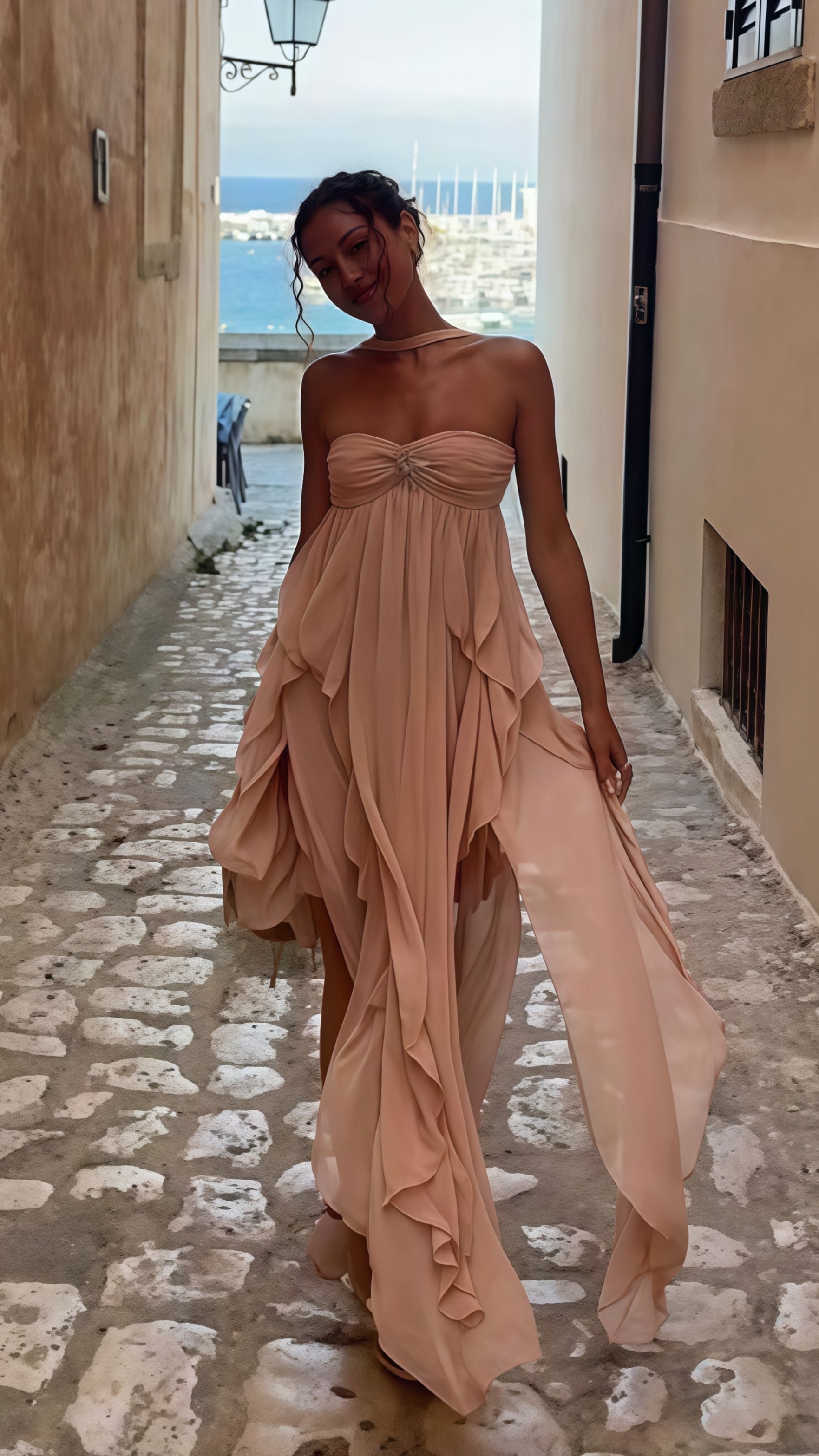 Puffy Pink Chiffon Beach Party Dress, Senior Prom Dress For Women, AST1735