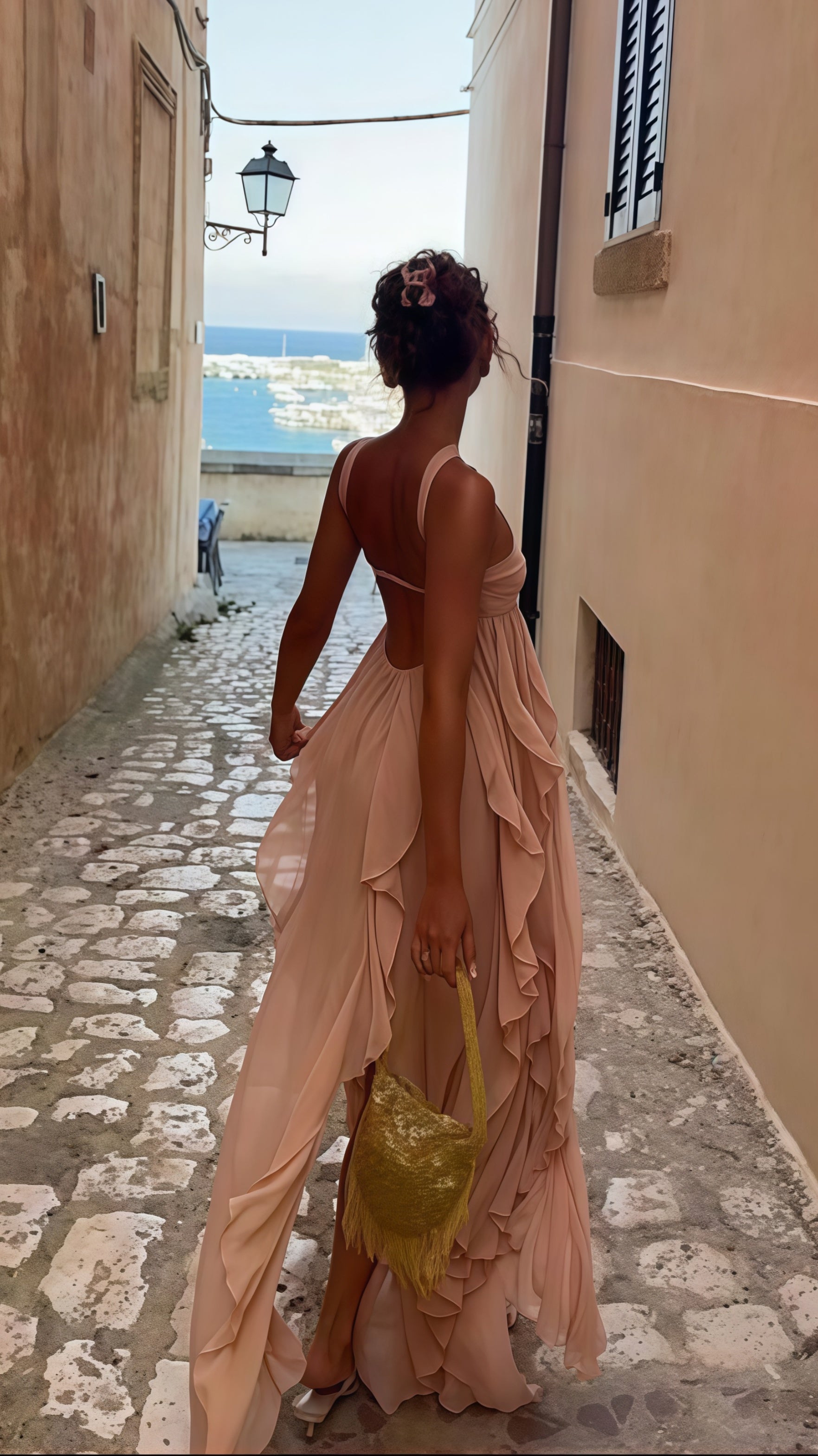 Puffy Pink Chiffon Beach Party Dress, Senior Prom Dress For Women, AST1735