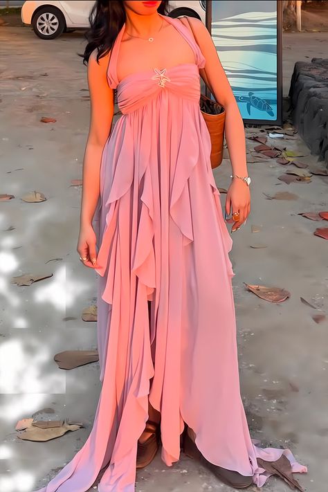 Puffy Pink Chiffon Beach Party Dress, Senior Prom Dress For Women, AST1735