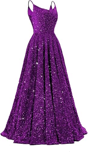 Spaghetti Straps Prom Dresses Sequin Long Formal Ball Gowns Sparkly A-Line Evening Party Gown Wholesale