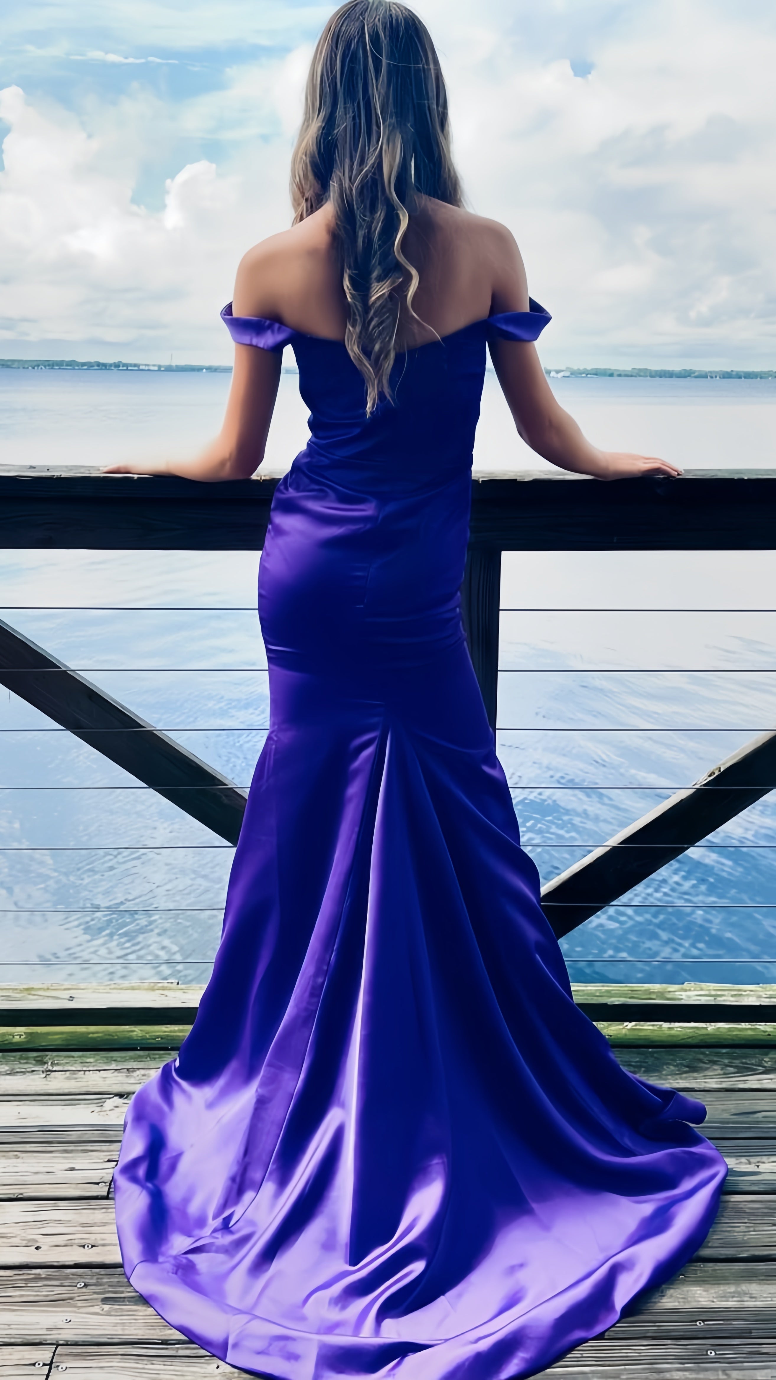 Purple Mermaid Satin Prom Dresses Off The Shoulder Formal Gown, AST1462