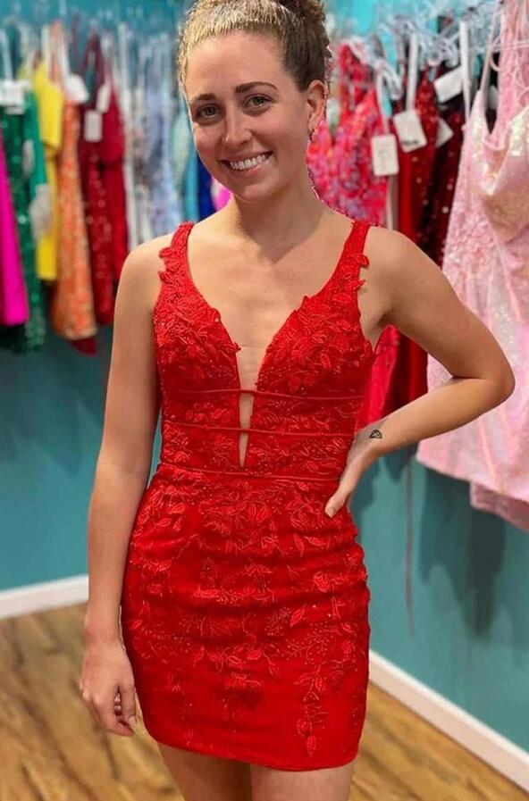 2023 Short V-Neck Red Homecoming Dress DT1624