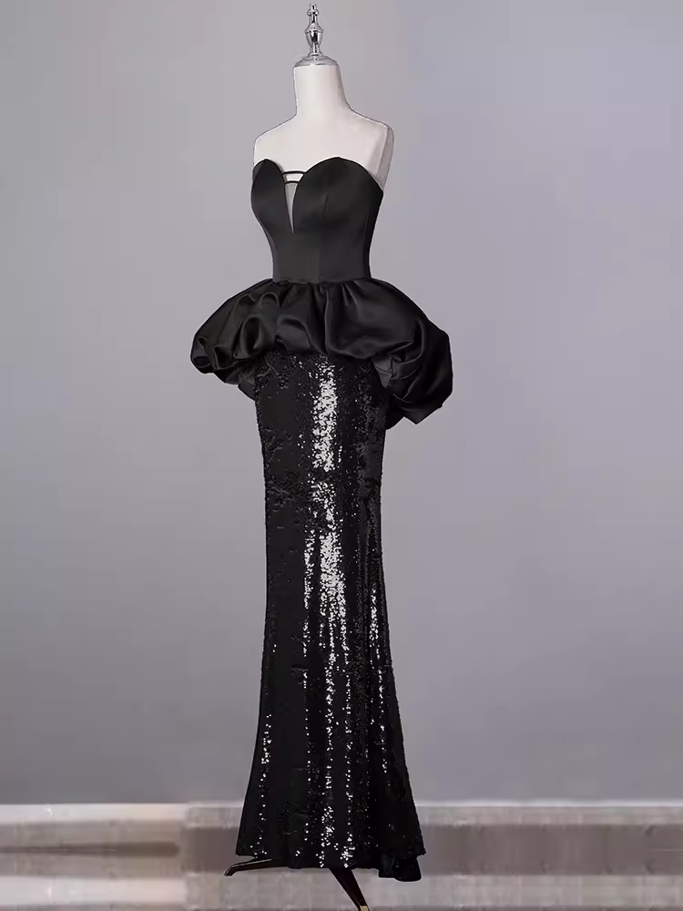 Mermaid Sweetheart Long Black Sequin Prom Dresses P1923