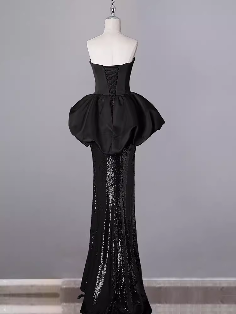 Mermaid Sweetheart Long Black Sequin Prom Dresses P1923