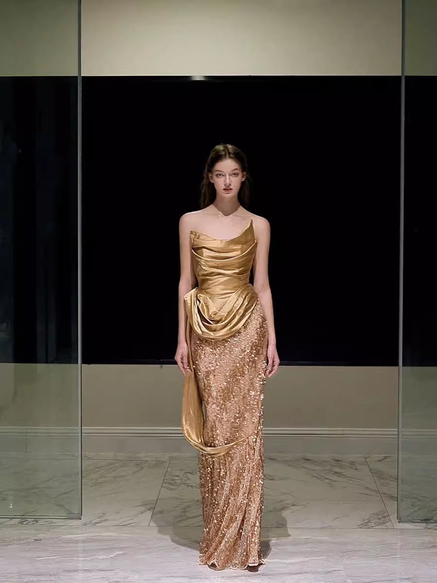 Mermaid Strapless Sequin Prom Dresses Evening Dress P2061