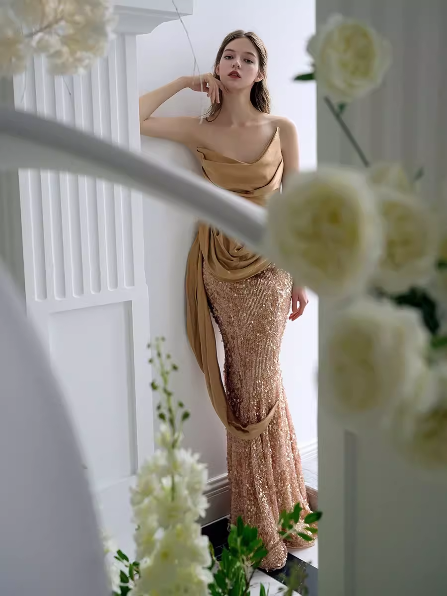 Mermaid Strapless Sequin Prom Dresses Evening Dress P2061