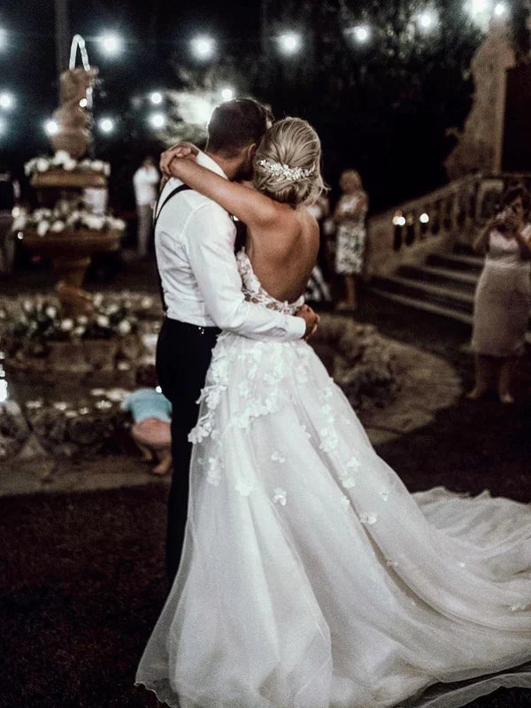 Wholesale Stunning Sweetheart A-line Wedding Dresses Tulle Appliqued Gowns Off Shoulder Floor Length Charming