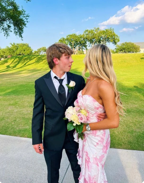 Aimishang Elegant Dresses Evening Wear Strapless Pink Mermaid Floral Printed Prom Dress Sweet Party Dress Prom Dresses Stores